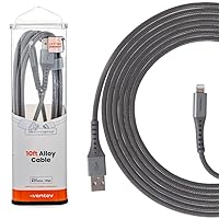Ventev - MFi Certified iPhone Charger USB A to Apple Lightning Cable 10ft | Durable Steel Design, Lasts Up to 100x | Compatible with iPhone 14/13/13 Pro/13 Pro Max, 12/12 Pro, 11/11 Pro - Steel