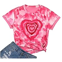Tie Dye Heart Graphic T Shirt Women Valentines Shirt Funny Loving Heart Pattern Short Sleeve Tops