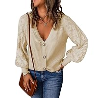 Sweaters for Women, Autumn Winter Jumpers Sweaters Shacket Jacket, V-Neck Puff Sleeve Button Loose Outerwear Cardigan