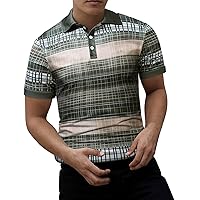 Men's Stripe Polos Pullover Shirt Stripe Patchwork Breathable Wedding Party Argyle Golf Polo Shirt Vintage Hipster