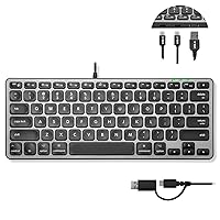 Macally Wired Keyboard for Mac with USB Hub (2X USB-C / 1x USB-A) - Compatible Small Apple Keyboard with 2 in 1 USB Plug - Save Space with an USB C Keyboard for MacBook Pro/Air, Mac Mini, iMac