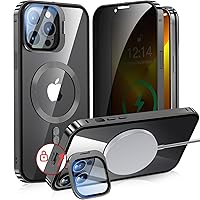 [Camera Invisible Stand & Slide Pop-up Lock] Magnetic Privacy Case for iPhone 13 Pro Max [Compatible with MagSafe] [Full Lens Protection+Invisible Kickstand] Full Body Metal Bumper Cover-Black