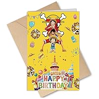 One Piece Birthday Cards Greeting Cards Invitation Cards Cartoon Greeting Cards Blank Inside with Envelopes Bulk for Kids Boy Girl 8 x 5.3 Inch (20x13.5cm)