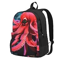 Red Octopus Backpack Printing Lightweight Casual Backpack Shoulder Bags Large Capacity Laptop Backpack