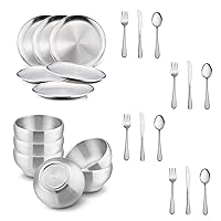 HaWare Toddler Utensils Set, Stainless Steel Kids Plates and Bowls Sets, 24-Piece Kids Dinnerware Set Includes Plate, Bowl and Silverware, Unbreakable Utenisl for Party, Picnic, Dishwasher Safe