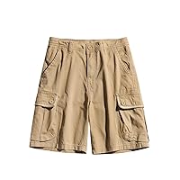 Mens Cargo Shorts Big and Tall Elastic Waist Drawstring Cotton Shorts Casual Summer Outdoor Hiking Shorts with Pocket
