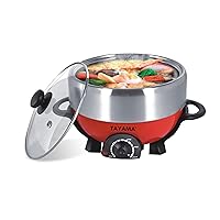 Tayama TRMC-40RS Shabu and Grill 3 Qt. Red Electric Multi-Cooker with Stainless Steel Pot, 3Qt