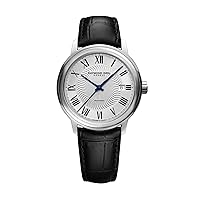 Raymond Weil Men's 'Maestro' Swiss Stainless Steel and Leather Automatic Watch, Color:Black (Model: 2237-STC-00659)