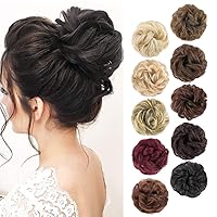 MORICA 1PCS Messy Hair Bun Hair Scrunchies Extension Curly Wavy Messy Synthetic Chignon for Women (4#(Darkest Brown Tend to Black))
