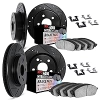 Dynamic Friction Company Front and Rear Brake Rotors Kit Drilled Slotted Black | 4000 HybriDynamic Brake Pads includes Hardware | Fits 2001-2002 BMW Z3
