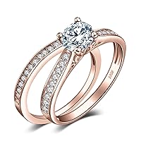 1ct Simulated Diamond Engagement Rings for Women, 14k White Yellow Rose Gold Plated 925 Sterling Silver Promise Rings for her, Cubic Zirconia Anniversary Wedding Eternity Band Ring Set