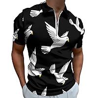 Cartoon Pigeon Mens Polo Shirts Quick Dry Short Sleeve Zippered Workout T Shirt Tee Top