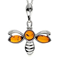 Genuine Baltic Amber & Sterling Silver Little Bee Pendant without Chain - GL358