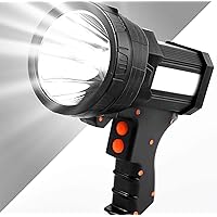 Super Bright Handheld Spotlight 6000 Lumens Rechargeable Flashlight 9600 mAh Rechargeable Long-Lasting LED Searchlight Hunting Spotlight with USB Output Function IPX4 Waterproof (Black)