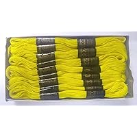 Lemon Yellow - Set Lot of Cotton 6 Ply Strand Thread Yarn Skeins Cross Stitch Embroidery Floss (Set of 15 Skeins)