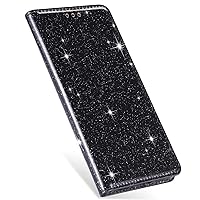 Wallet Case Compatible with Huawei P30, Glitter Slim Magnetic Flip Cover Leather with Card Holder Slot for Huawei P30 (Black)