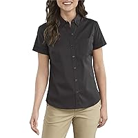 Dickies Women's Plus Size Stretch Poplin Button-Up Short Sleeve Shirt, Black, 2PS