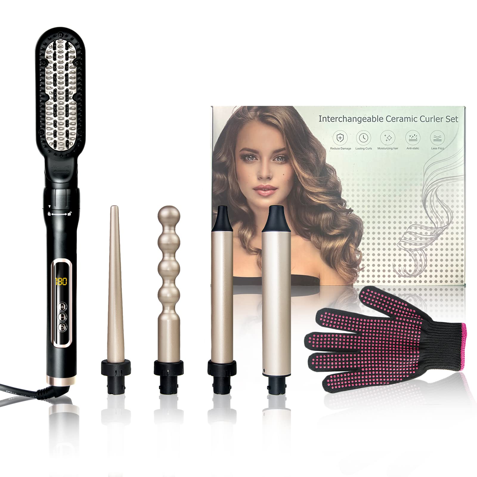 Mua KLD Hair Iron, Heat Brush, Straight, Curl, 5-in-1, Multi-functional, Hair  Styling Iron, Professional Specifications, 176°F to 482°F (80°C to 230°C),  PTC Temperature Adjustment, LCD Display, Hair Styler Tool,  