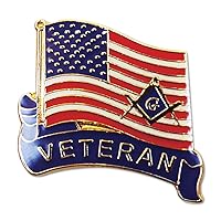 Veteran American Flag Square & Compass Masonic Lapel Pin - [Red & White][1'' Tall]