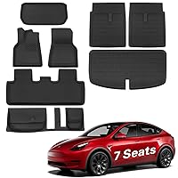 BASENOR 8PCS Floor Mats for Tesla Model Y 3D Material Cargo Liners All-Weather Car Mats Anti-Slip Trunk Mat Compatible with 7-Seater Model Y Accessories Custom Fit 2020-2024