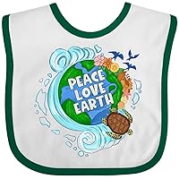 inktastic Earth Day Peace Love Earth with Turtle and Waves Baby Bib