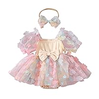 Newborn Baby Girl Romper Dress Short Sleeve Floral Mesh Tulle Bodysuit Cute Infant Tutu Dress