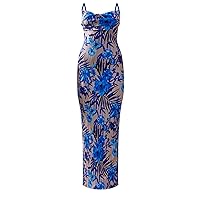 LASPIA Cowl Neck Dress Sexy Strap Shoulder Pleated Maxi Dresses Summer Wedding Guest Dresses for Women
