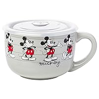 Silver Buffalo Disney Mickey Sketch Line Up Ceramic Soup Mug with a Vented Plastic Lid, 24 Ounces