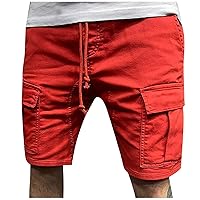 Men's Multi Pocket Hiking Shorts Knee Length Cargo Pants Classic Fit Solid Cargo Shorts Drawstring Bermuda Shorts