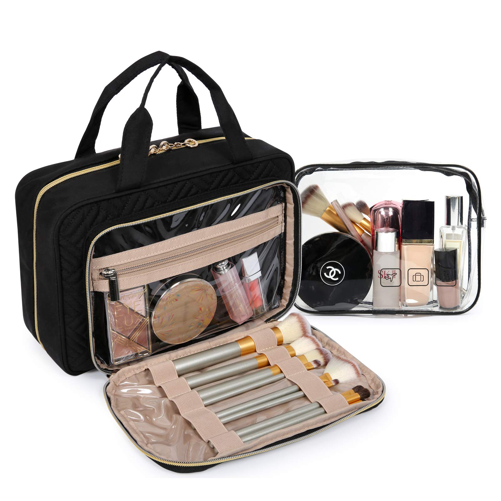 BAGSMART Toiletry Bag Hanging Travel with Travel Jewelry Organizer Roll Foldable Jewelry Case for Journey-Rings Makeup Organizer with TSA Approved Transparent Cosmetic Bag