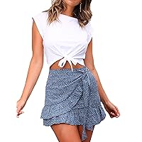 Relipop Women's Summer Skirt High Waist Wrap Front Tie Waist Ruffle Hem Casual Mini Short Skirts