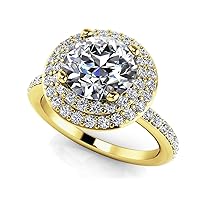 Solid 14K White Gold Plated 0.95Ct Round Cut Sim Diamond Double Halo Engagement Ring