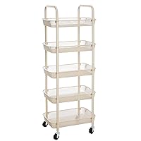 SONGMICS Rolling Cart, 5-Tier Metal Storage Cart, Kitchen Storage Trolley with 2 Brakes, Utility Cart with Handles, Easy Assembly, for Bathroom, Kitchen, Office, White UBSC063W01