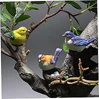 Bird Figurines, 4pcs 3.4x2.3cm Resin Colorful Birds with Bird Nest Statues, Tabletop Decorative Miniature Birds Ornament for Indoor Outdoor Garden Decoration