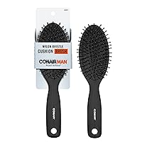 ConairMan Hair Brush For Men - Mens Hairbrush for Everyday Brushing with Wire Bristles and Cushion Base - Brush for All Hair Types in Black