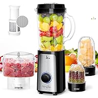 5 in 1 Blender and Food Processor Combo for Kitchen for smoothies/ice, Food Chopper for Meat and Vegetable, 350W High Speed Smoothie Blenders with 2 Speeds and Pulse for Smoothies and Shakes
