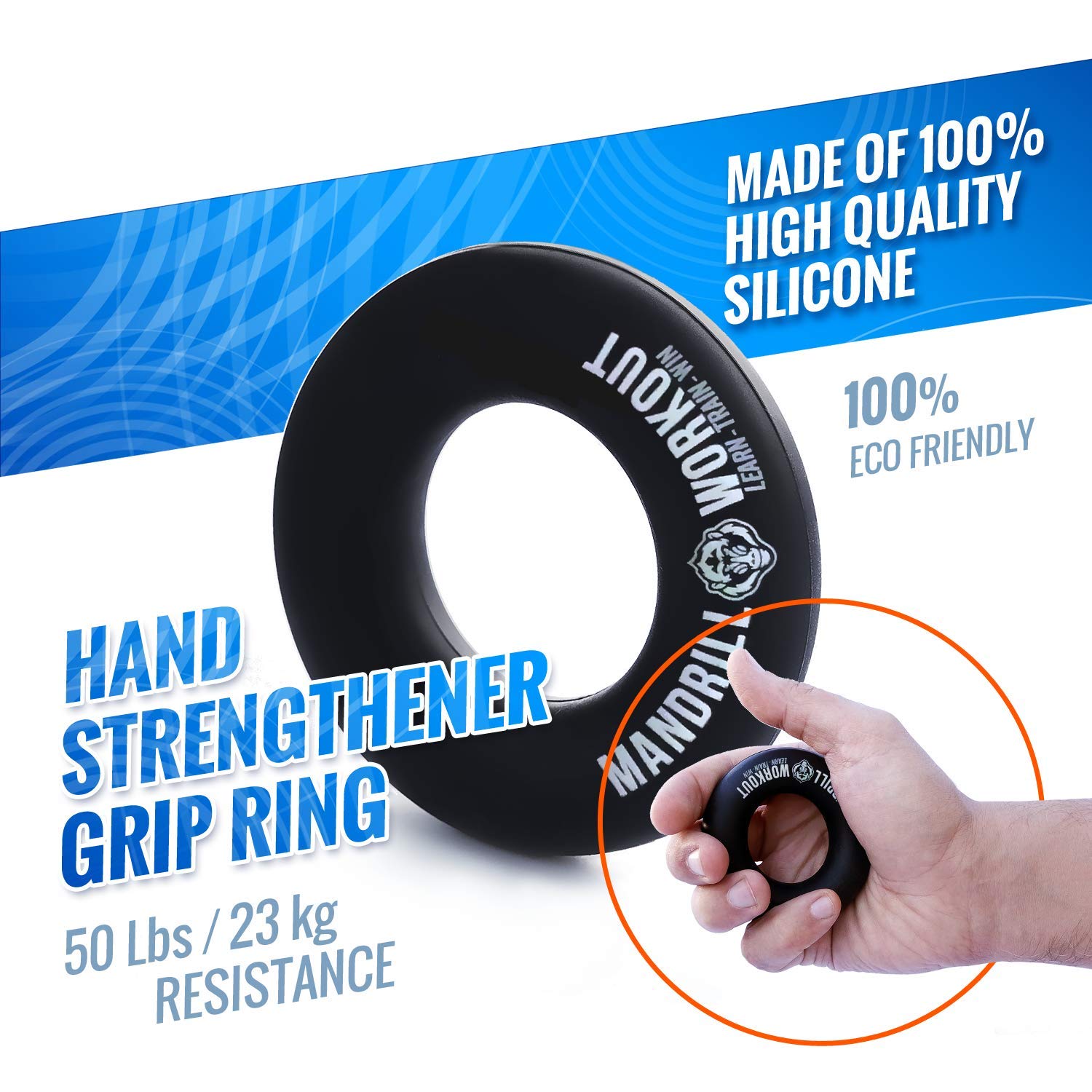 HAND GRIPPER SILICONE RING HAND FOREARM MUSCLE POWER EXERCISE STRENGTHENER FADDI 