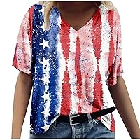 American Flag Tshirt Women Vintage Short Sleeve V Neck Tees Patriotic Shirts 4th of July Tops Casual Loose Blouse