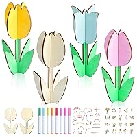 24 Pack DIY Wood Tulips, Paint and Decorate Wooden Tulips Flowers Craft Kits with Decorate Tools Centerpieces Craft Ornaments for Spring Home Decorations DIY Craft Party Favors Tiered Tray