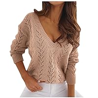 TUNUSKAT Womens Fall Sweaters Sexy Deep V Neck Cable Knit Sweater Cutout See Through Cleavage Tops Thin Long Sleeve Pullover
