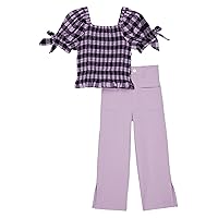 Girl's Puff Sleeve Smocked Pants Set (Toddler/Little Kids) Lilac 5-6 (Little Kids)