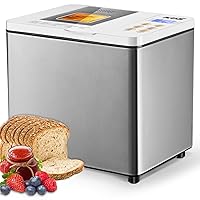 KBS 19-in-1 Compact Bread Machine with Dual-Heaters, 1.5LB Stainless Steel Auto Bread Maker with 2 Loaf sizes & 3 Crust Colors, Nonstick Pan, 15H Delay Timer & Keep Warm Set, Oven Mitt and Recipes