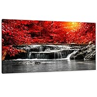 Canvas Wall Art 1 Panel Framed Prints Art Red Waterfall Wall Art Decor Landscape Picture Print on Canvas Modern Large Artwork Ready to Hang for Living Room Bedroom Wall Decoration 20x40inch