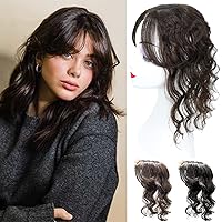 Curly Women Toupee Human Hair Topper with Side Bangs/Fringe Add Hair Volume,5x5
