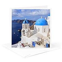 Greeting Card - Traditional Blue Roofed Churches and Homes, Santorini. Greece. - Cities