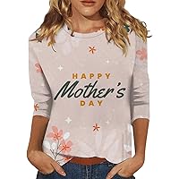 Mom Shirts for Women Loose Fit Letter Printed Crewneck Cute Casual 3/4 Length Sleeve Summer Shirts for Women 2024