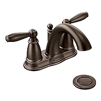 Moen Brantford Oil Rubbed Bronze Two-Handle Low Arc Centerset Bathroom Faucet with Drain Assembly, Bathroom Faucets for Sink 3-hole, 4-inch Wide Standard Setup, 6610ORB