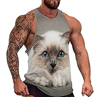 Blue Eyes Cat Men's Workout Tank Top Casual Sleeveless T-Shirt Tees Soft Gym Vest for Indoor Outdoor 5XL