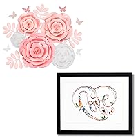 Rainbows & Lilies 15pcs Large Paper Flowers Decorations & Heart Shaped Love Framed Wall Art - 2pc Bundle for Home or Office, Party Decor, Showers & Special Occasion - Handmade Gift Ideas