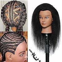 14Inch 100% Real Hair Mannequin Head Training Head Cosmetology Doll Head With hair Manikin Practice Head Hairdresser With Free Clamp Holder Female (Black Hair A)